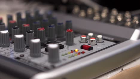 close-up of an audio mixer