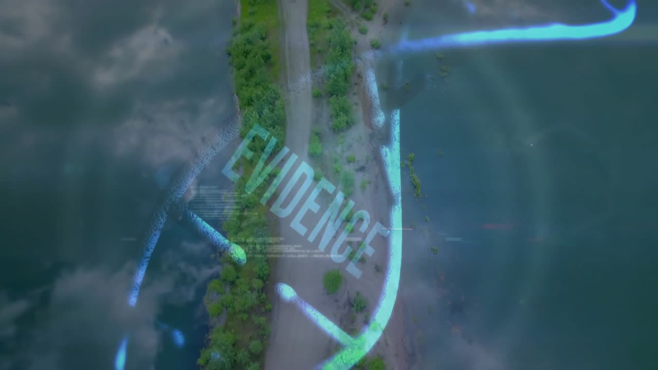 Upon start, green-blue neon arcs swirling over land strip forming pulsing ring, revealing EVIDENCE