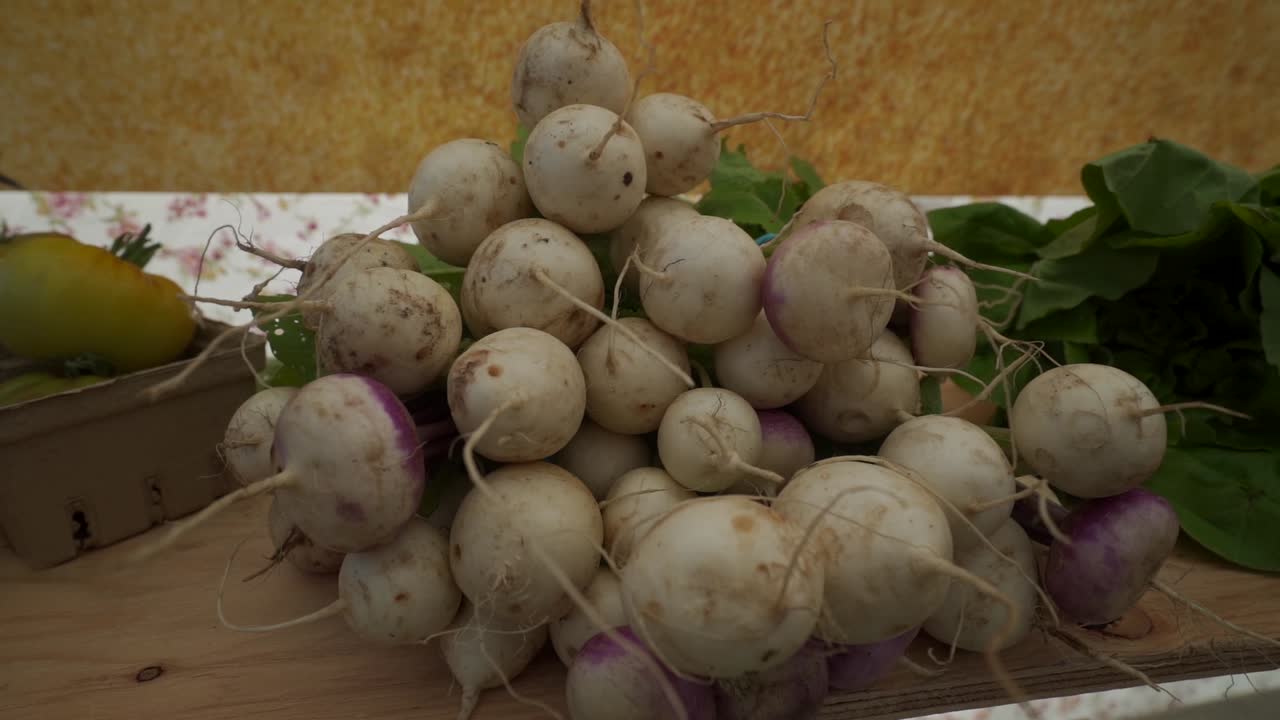 Salad Turnups on display at Vancouver Island Farmers Market
