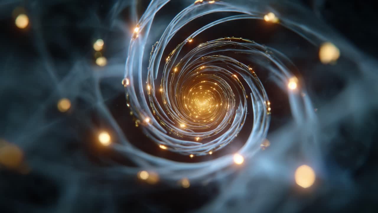 A Mesmerizing Cosmic Spiral: The Journey Through an Interstellar Vortex Illuminated by Twinkling Stars and Ethereal Light Trails Representing Endless Possibilities
