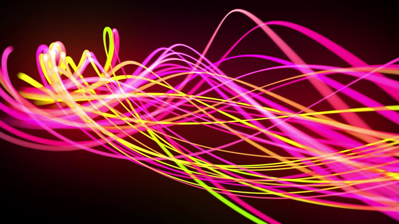 빛의 흐름: 4k에서 추상적인 루프 배경, 빛의 흔적, 공간에서 녹색, 빨간색, 노란색, 네온 선의 흐름은 나선형 모양을 형성하기 위해 움직입니다.