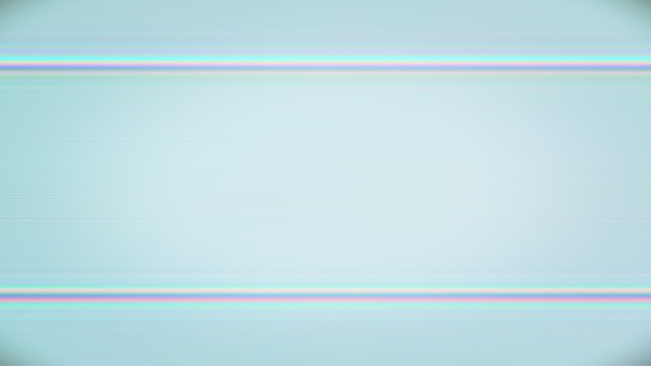 파란 스크린을 가로질러 움직이는 무지개 줄, 끊어진 전송 효과