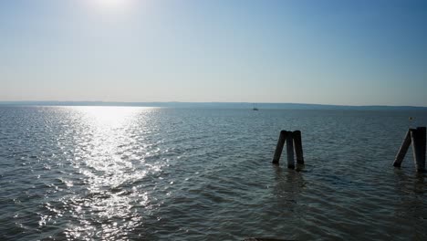 blue horizon over lake neusiedler see, podersdorf, austria, static wide shot