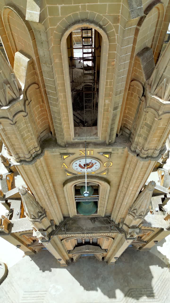 Aerial drone view of the Gozo island in Malta, in the Mediterranean Sea. Vertical