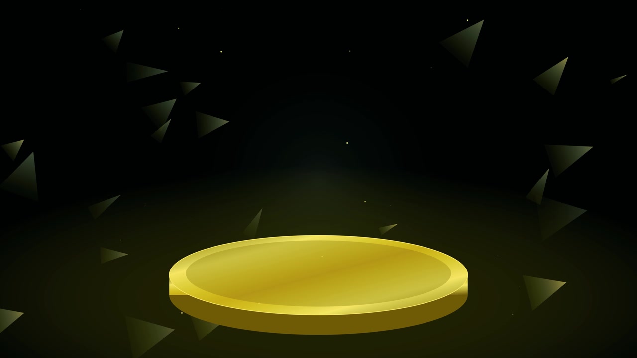Golden Circular Podium With Floating Geometric Particles on Dark Background