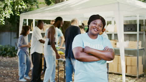 african american volunteer at food drive