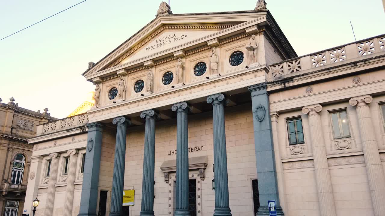 Neoclassical President Roca School in Buenos Aires, next to Colon Theater, with Greek temple design