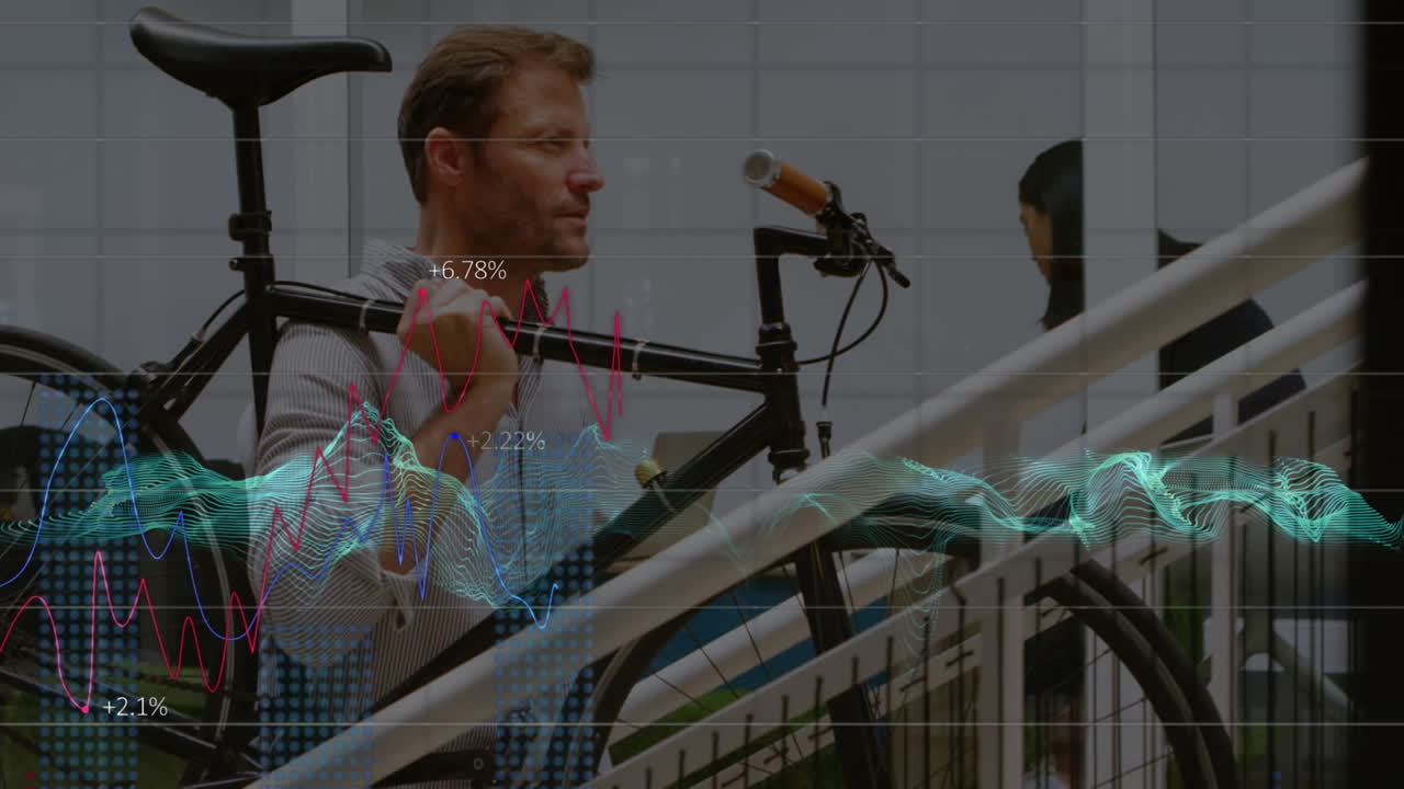 animación del procesamiento de datos financieros sobre el transporte de bicicletas