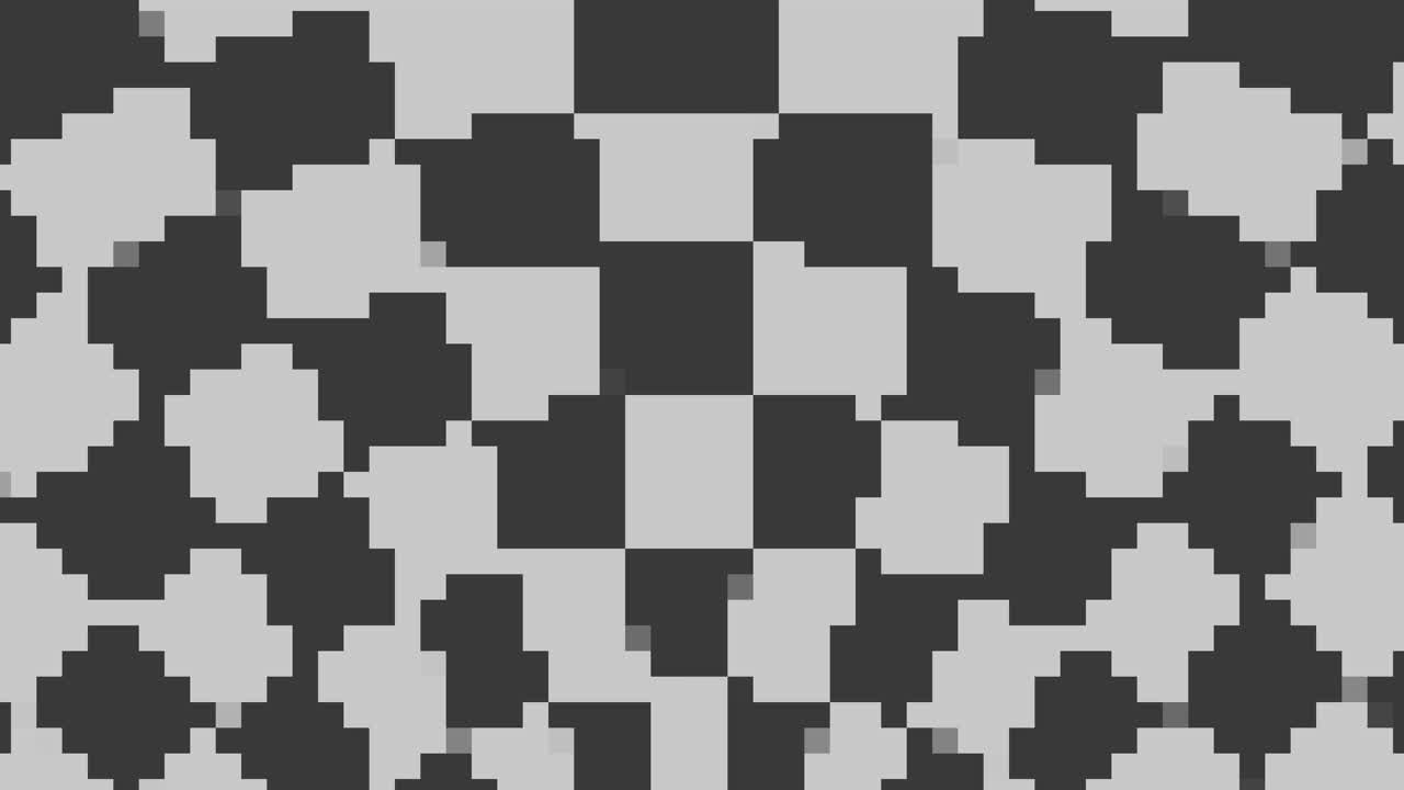 Monochromatic checkerboard intricate grid of black and white squares with varying shades