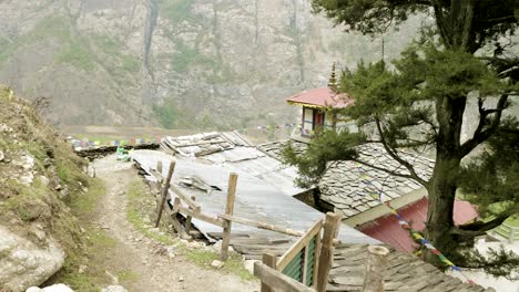 high-altitude monastery in nepal, village prok, manaslu circuit trek.