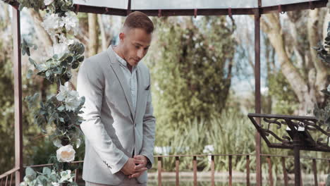 waiting, groom and man in wedding