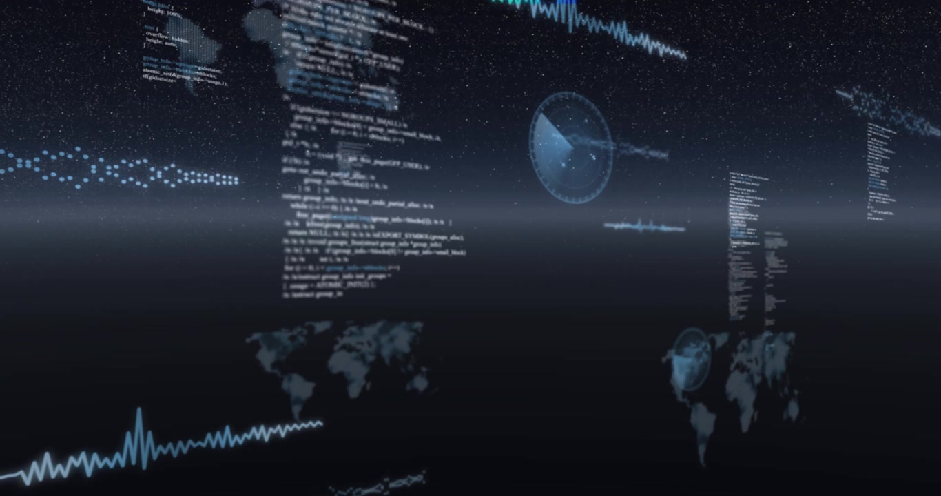 Animation of data and graphs on black background