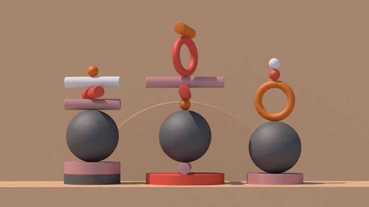 Colorful geometric shapes rotating. Abstract animation, 3d render.