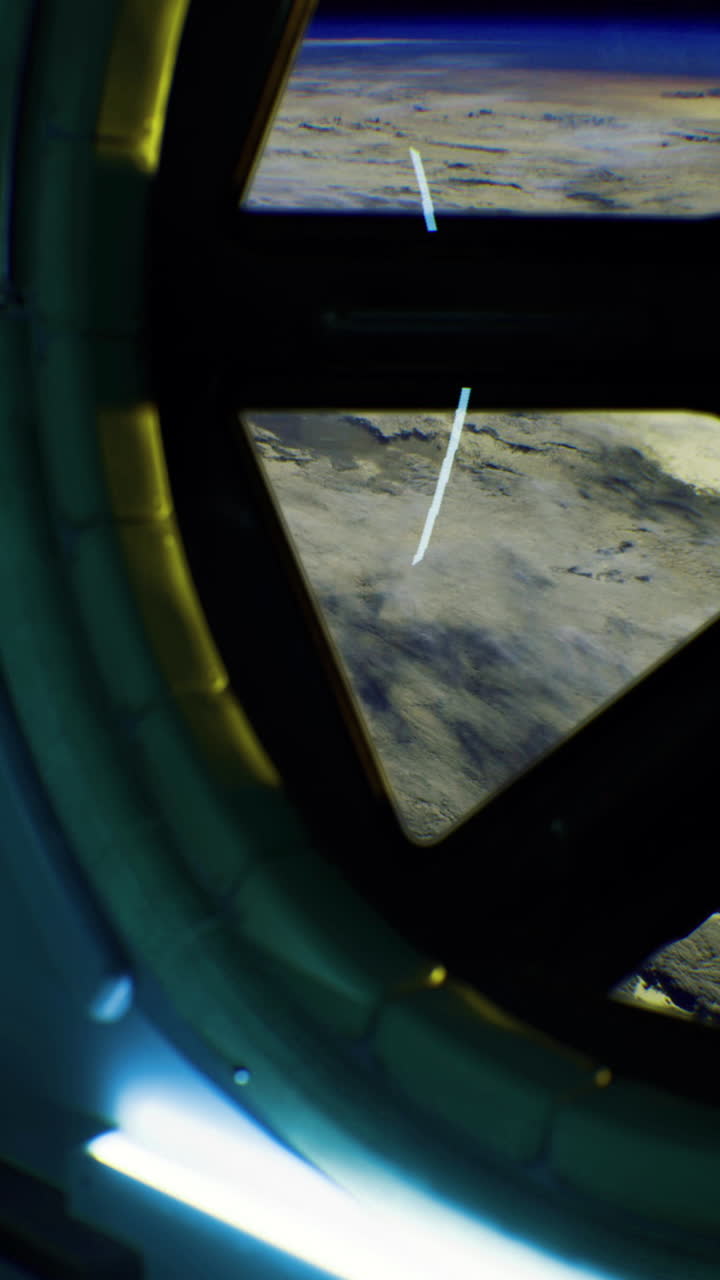 Exploring a futuristic spacecraft corridor with views of earth beyond