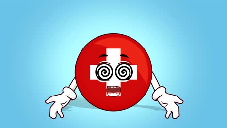 icono de dibujos animados bandera de suiza cara animación ojos hipnóticos con alfa mate
