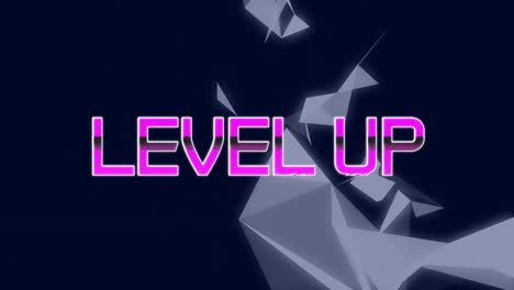 Animation-of-purple-neon-colored-level-up-text,-geometric-shapes-on-digital-interface-of-video-game