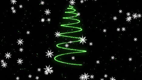 Animation-of-snow-falling-over-christmas-neon-decoration-on-black-background