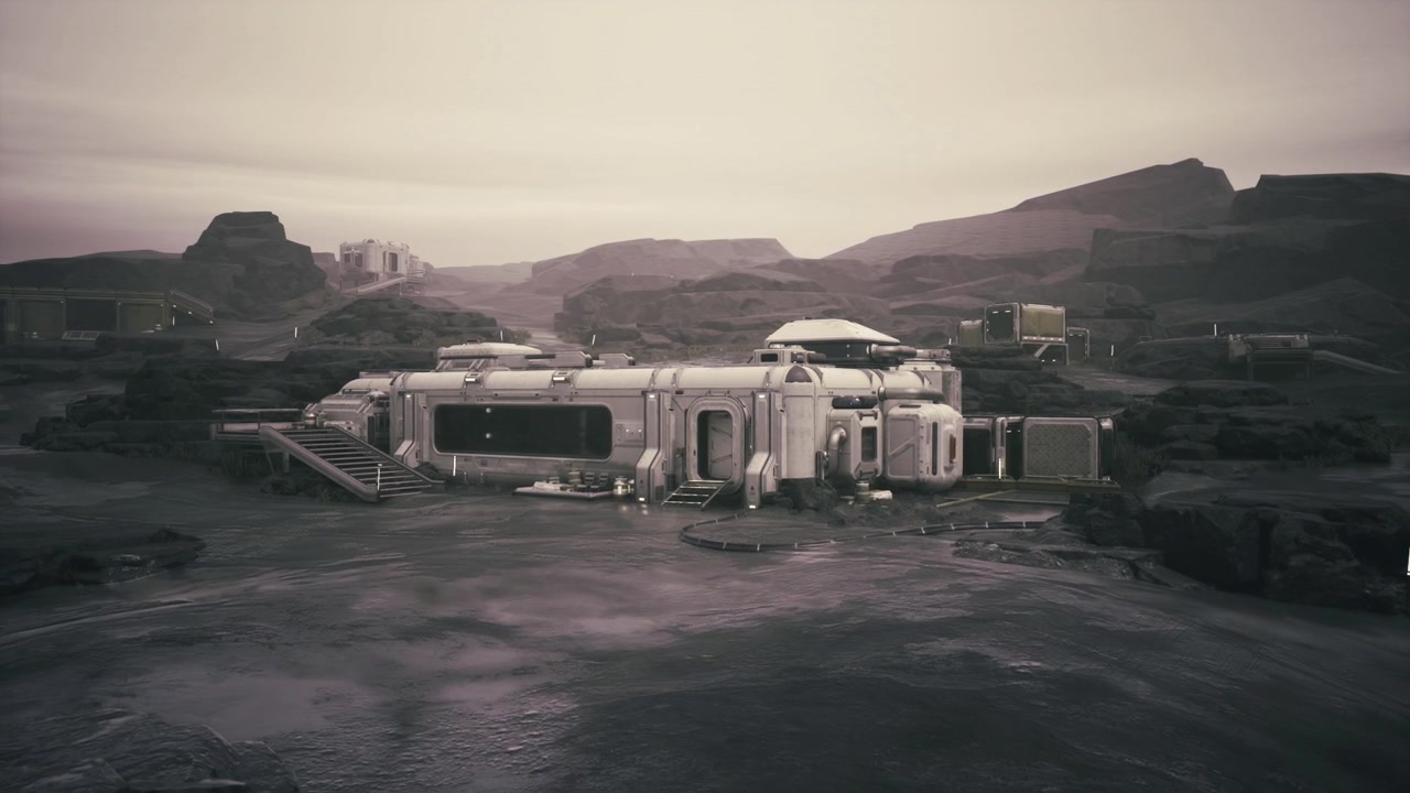 Secluded habitat on mars stands resilient amid dusty horizons at dusk