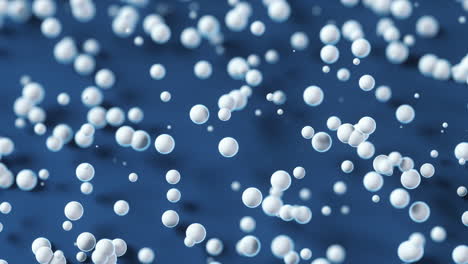 un gran número de esferas blancas con fondo azul, renderización 3d.