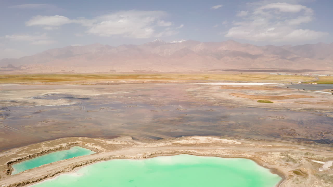 Aerial of salt lakes, natural landscape in Qinghai, China.