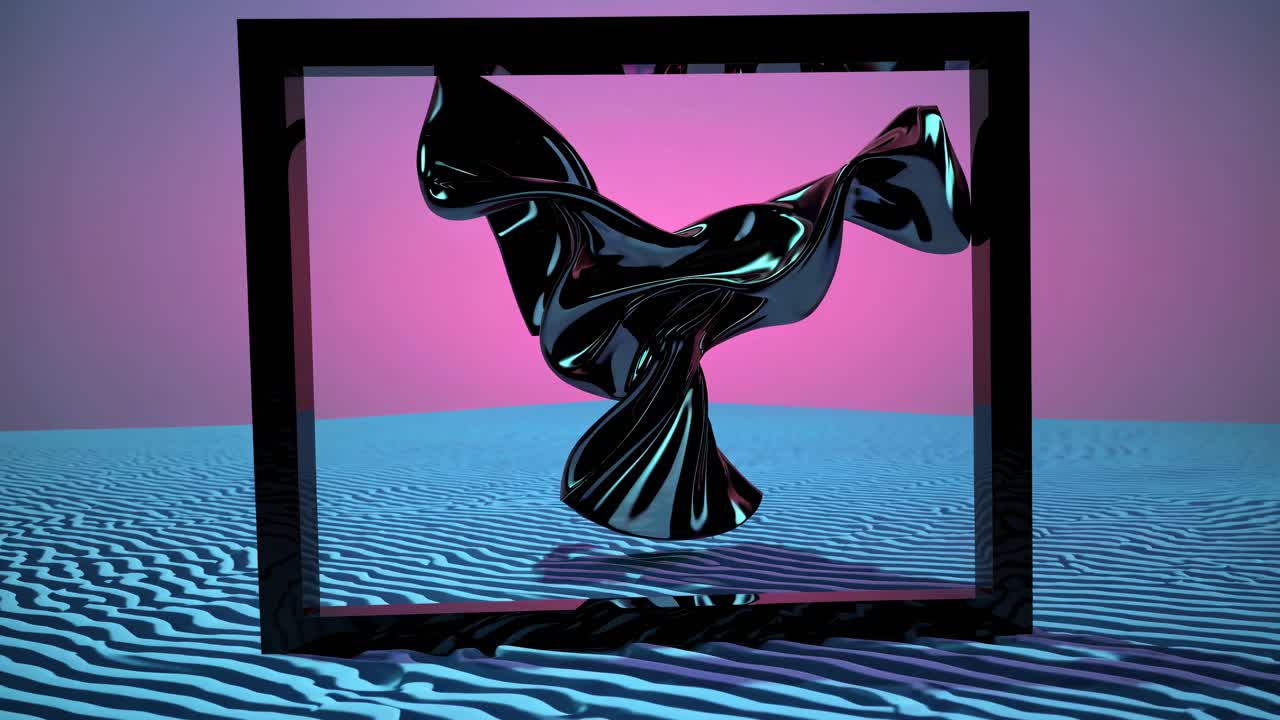 Abstract Black Fabric in a Frame over a Desert Landscape