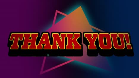 animation of thank you text over neon shapes on purple background