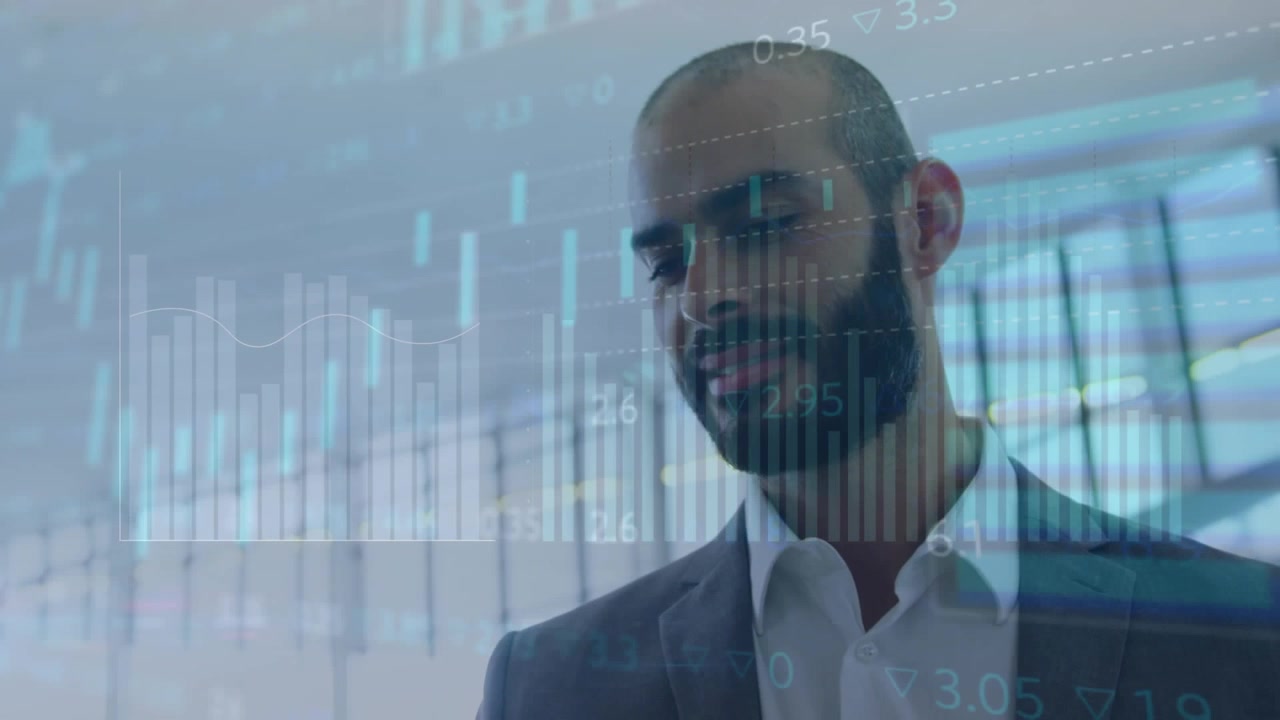 Animation af statistik og finansiel databehandling over forretningsmand