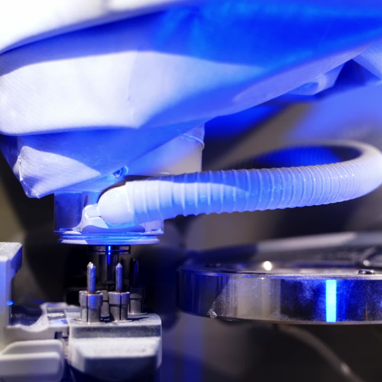 Work of automated dental equipment. Professional CNC dental milling machine in the dental lab. Process of making artificial teeth. Close-up