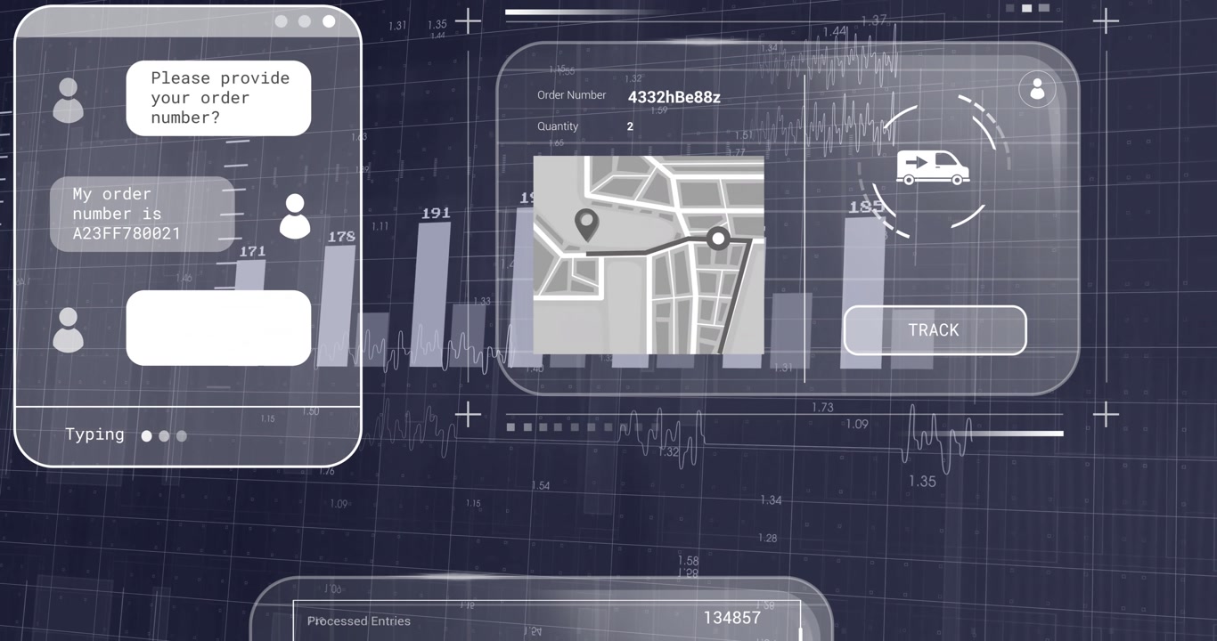Animation of digital graphs overlaying financial data interface on computer screen