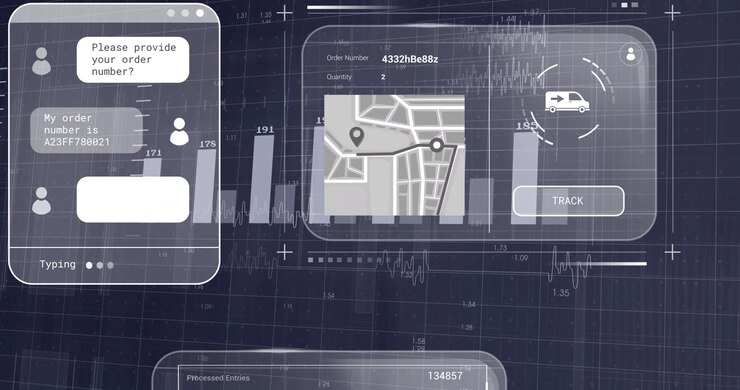 Animation of digital graphs overlaying financial data interface on computer screen