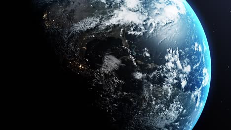 planet earth is spinning in outer space against black background with stars