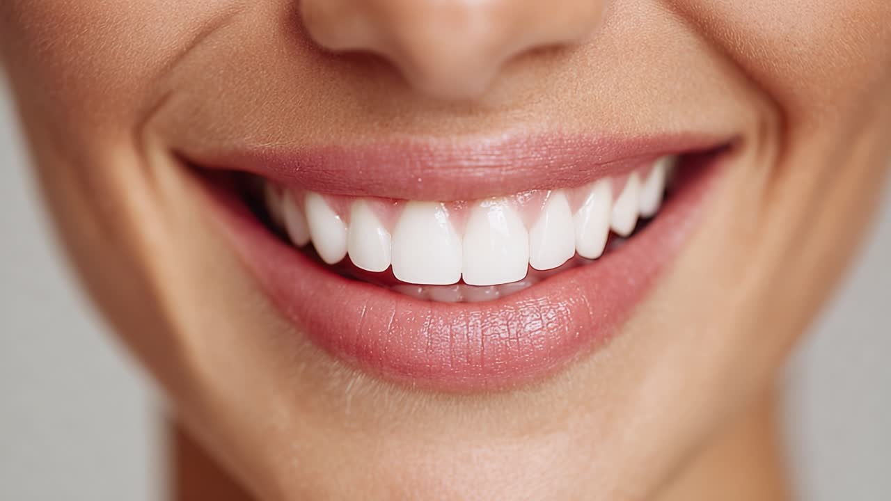 Radiant Smile: A Close-Up of a Beautiful Woman's Bright Smile Showcasing Healthy Teeth and Gleaming Confidence in a Natural Setting