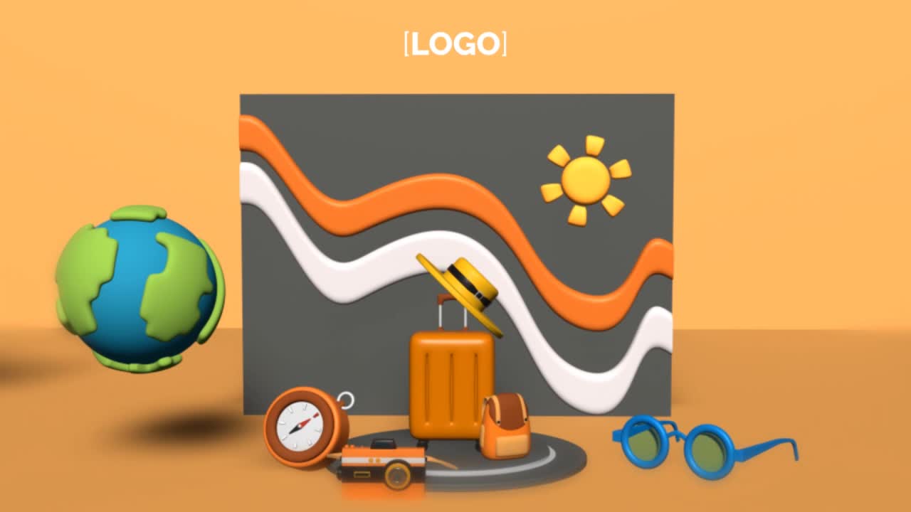 Travel themed 3D logo animation