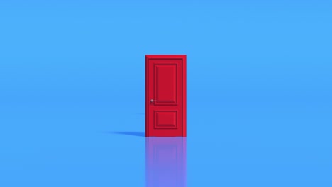 opening red doors in blue hall room. abstract sci fi background. corridor. futuristic concept. concrete floor room with reflections. moving forward. 3d animation loop of 4k