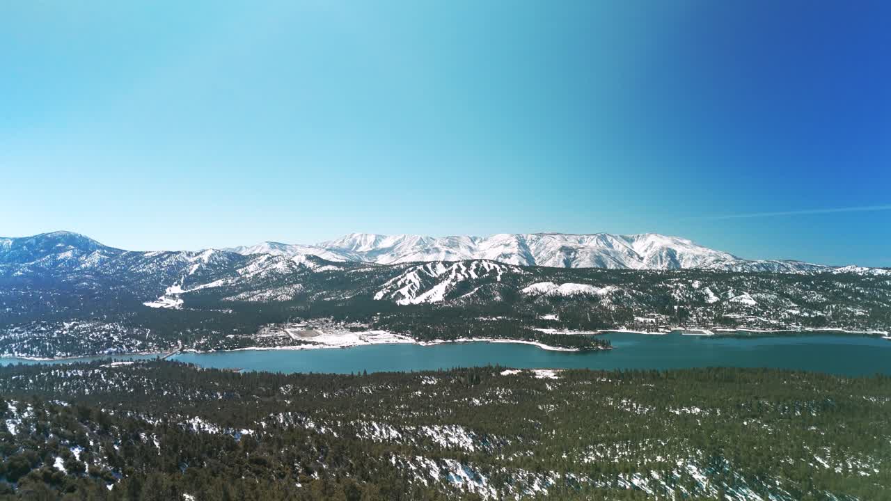 Big Bear Lake Mountains In San Bernardino County, California, United States. Aerial Wide Shot