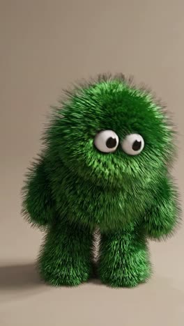 a 3d-rendered fluffy green creature with big eyes, captured from a front angle