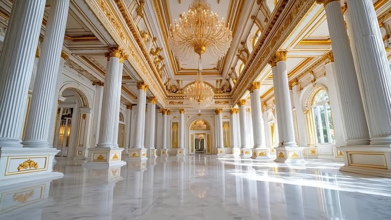 A large room with a chandelier in the middle of it