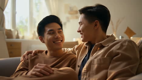 happy couple sharing an affectionate moment at home