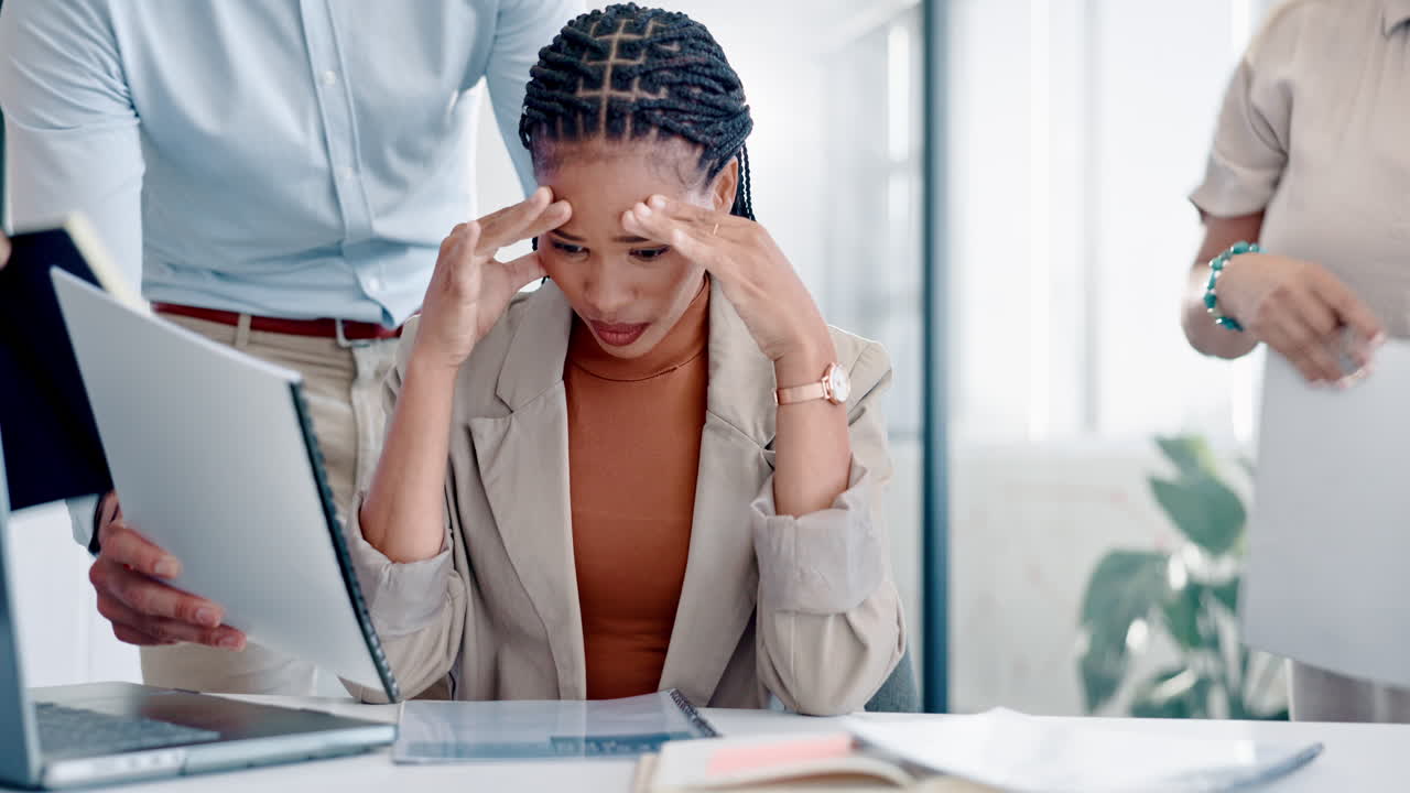 Stress, overworked and headache with business