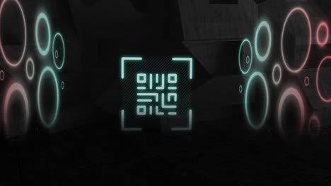 escáner de código qr con elementos de neón contra un fondo negro