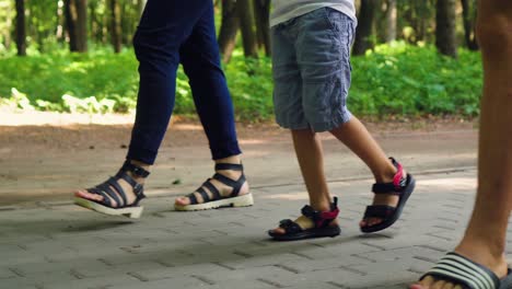 una familia de tres personas está caminando en el parque 04