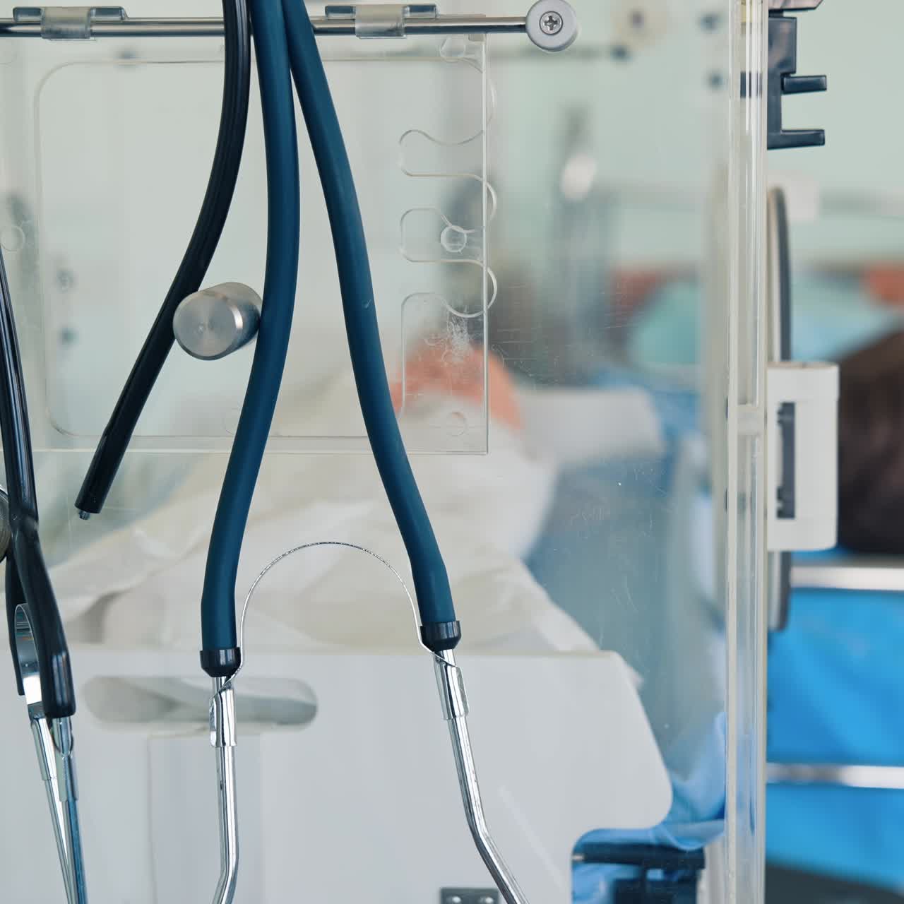 Training medical mannequins in training audience. Simulation medical manikin for training medical students. Little child dummy laying at the special department