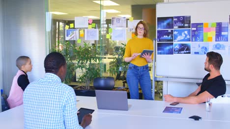 young mixed race business team planning and sitting in modern office 4k