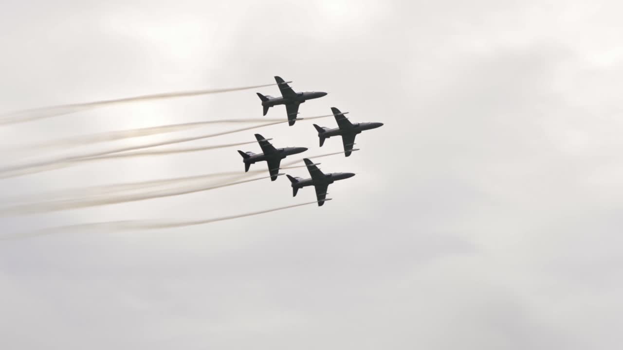 Jet fighters flying in formation at air show