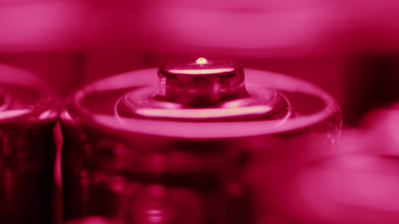 Silver batteries AA and AAA in neon light close-up macro. Double-A battery is a standard size single cell cylindrical dry battery. Batteries are common in portable electronic devices. An AA battery is composed of a single electrochemical cell that may be either a primary battery or a rechargeable ba