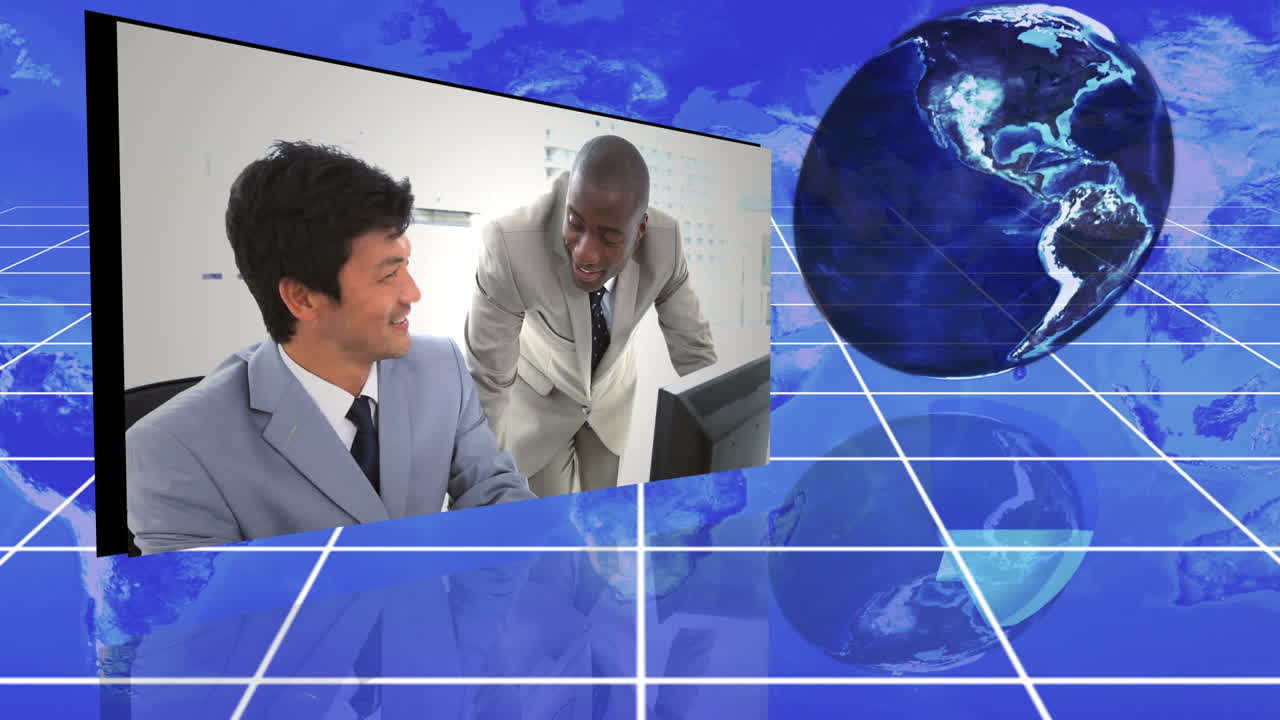 nasa.org의 지구 이미지 (earth image) 와 함께 일하는 비즈니스 동료들