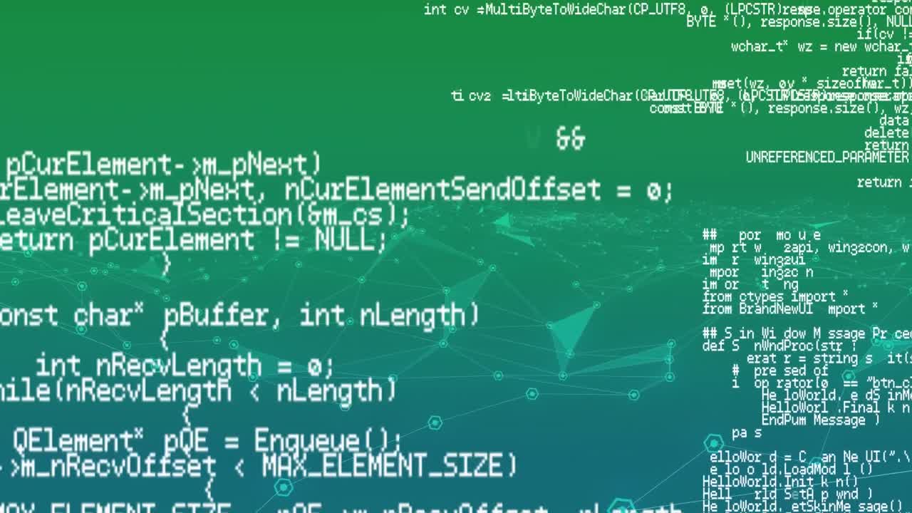 анимация цифровой обработки данных через сеть соединений на зеленом фоне