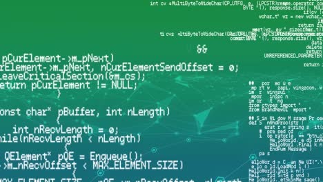 Animation-of-digital-data-processing-over-network-of-connections-on-green-background