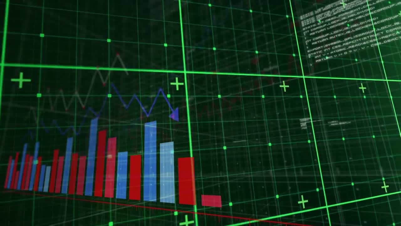 animación del procesamiento de datos estadísticos a través de la red de red contra un fondo verde