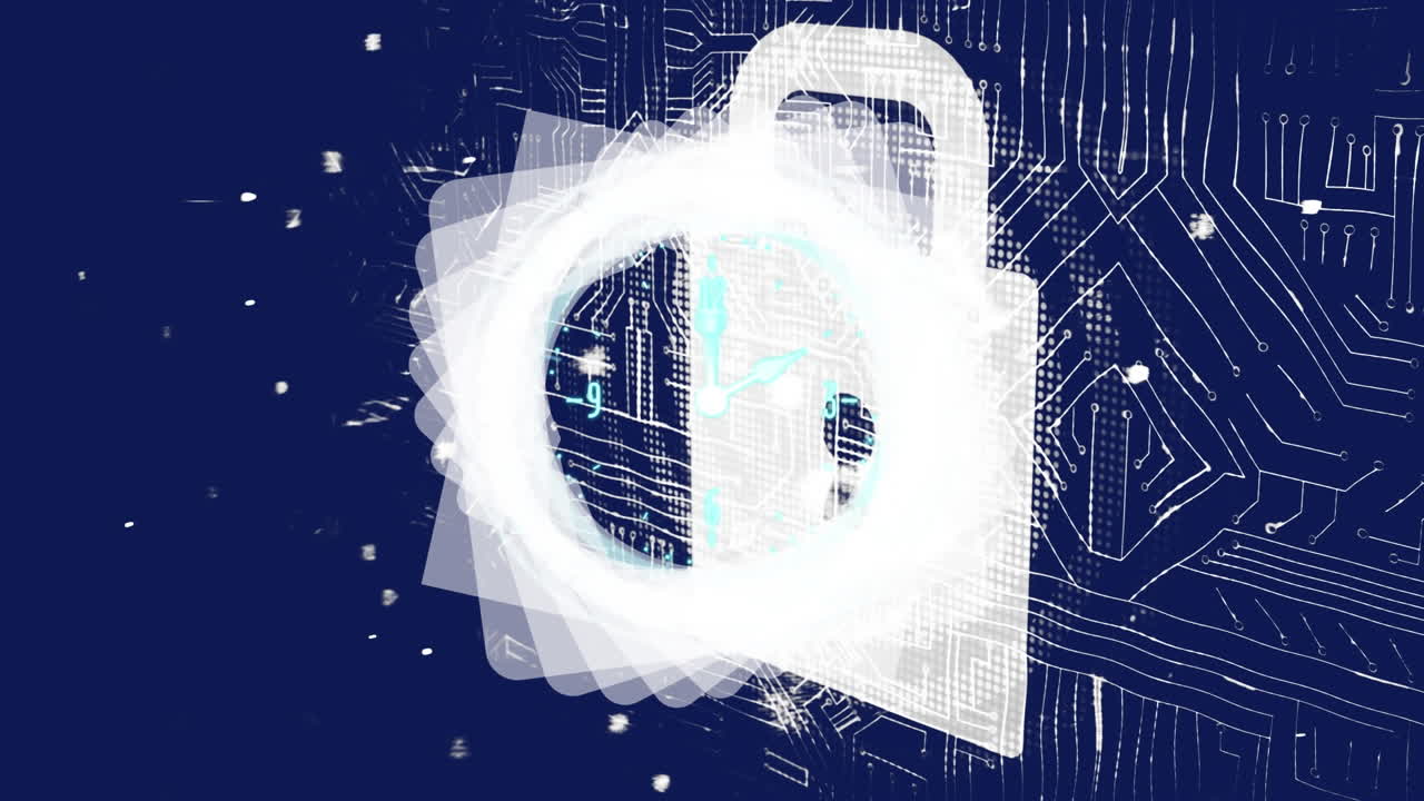 animación de reloj moviéndose rápidamente en el fondo de la placa de circuitos